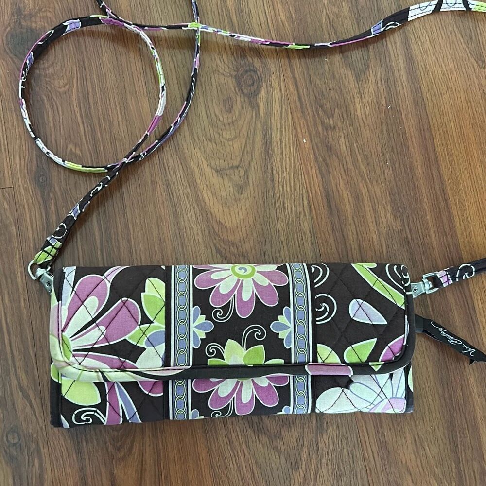 Vera Bradley Purple brown flower wallet purse Crossbody bag